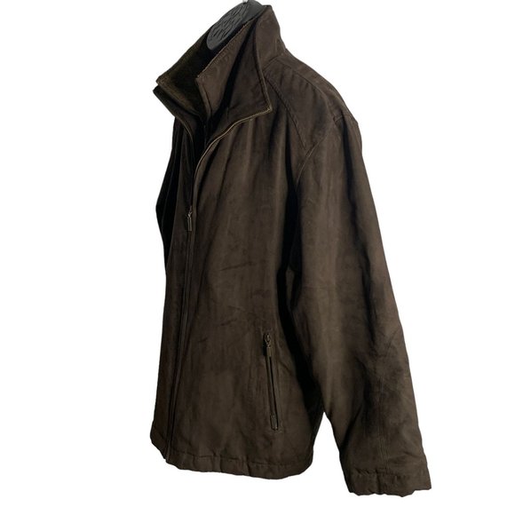 Vintage Weatherproof Faux Suede Jacket L Brown Double Zip Tech Pocket Wool Lined - Picture 5 of 7
